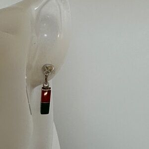 Navajo Red and Green Drop Bar Earrings